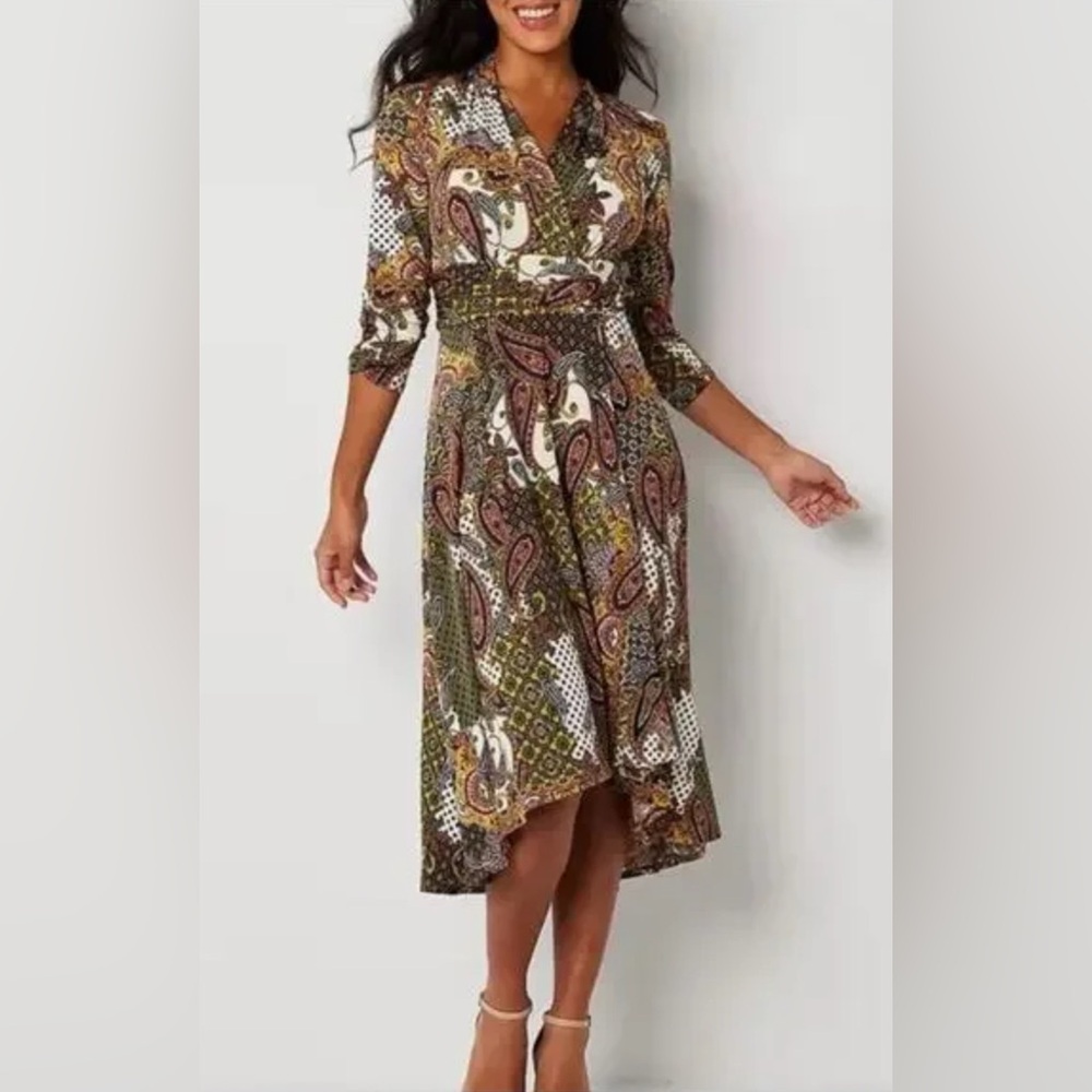 Perceptions New York Paisley Print Midi 3/4 Long Sleeve Dress